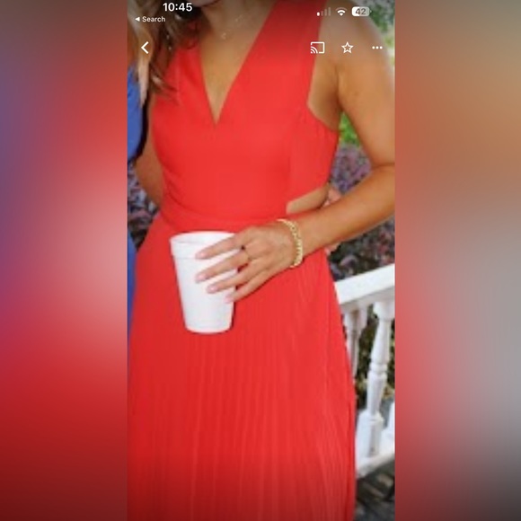 BCBG MAXAZRIA Womens Red Zippered Cut Out Handkerchief Pleated Overlay Sleeveles - Picture 2 of 6